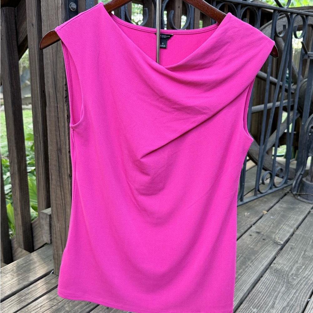 Ann Taylor Hot Pink Sleeveless Draped Neck Shell